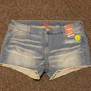 Arizona Jean Company Blue Jean Shorts with Frayed Hem